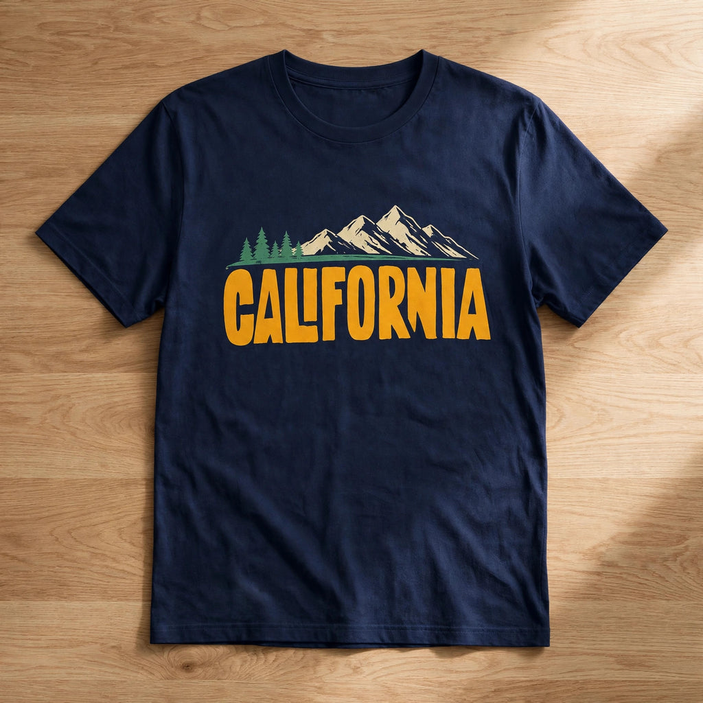 California Mountains Tee – Half Sleeve 180 GSM – flat-lay on table
