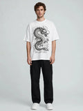 Men White Dragon Graphic Oversized T-Shirt