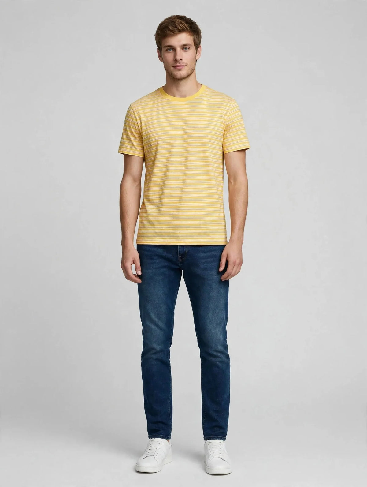 Men Yellow Striped T-Shirt