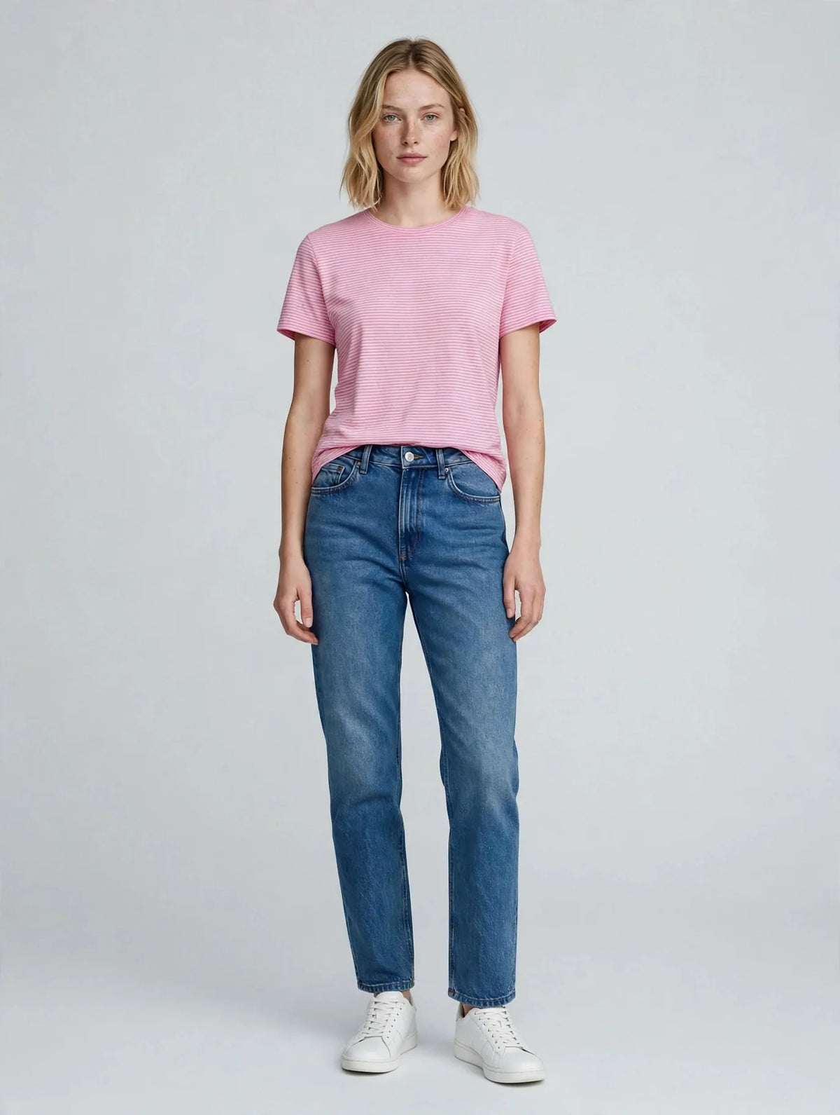 Women Pink Striped T-Shirt