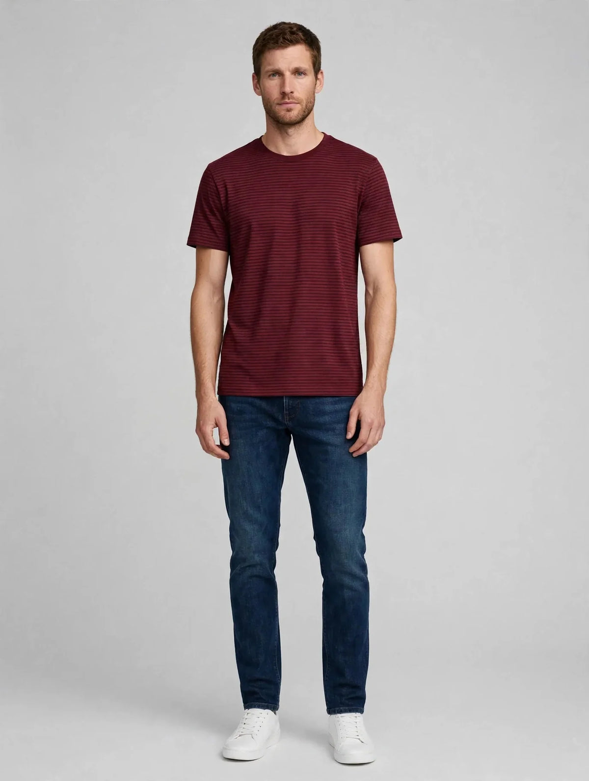 Men Maroon Striped T-Shirt