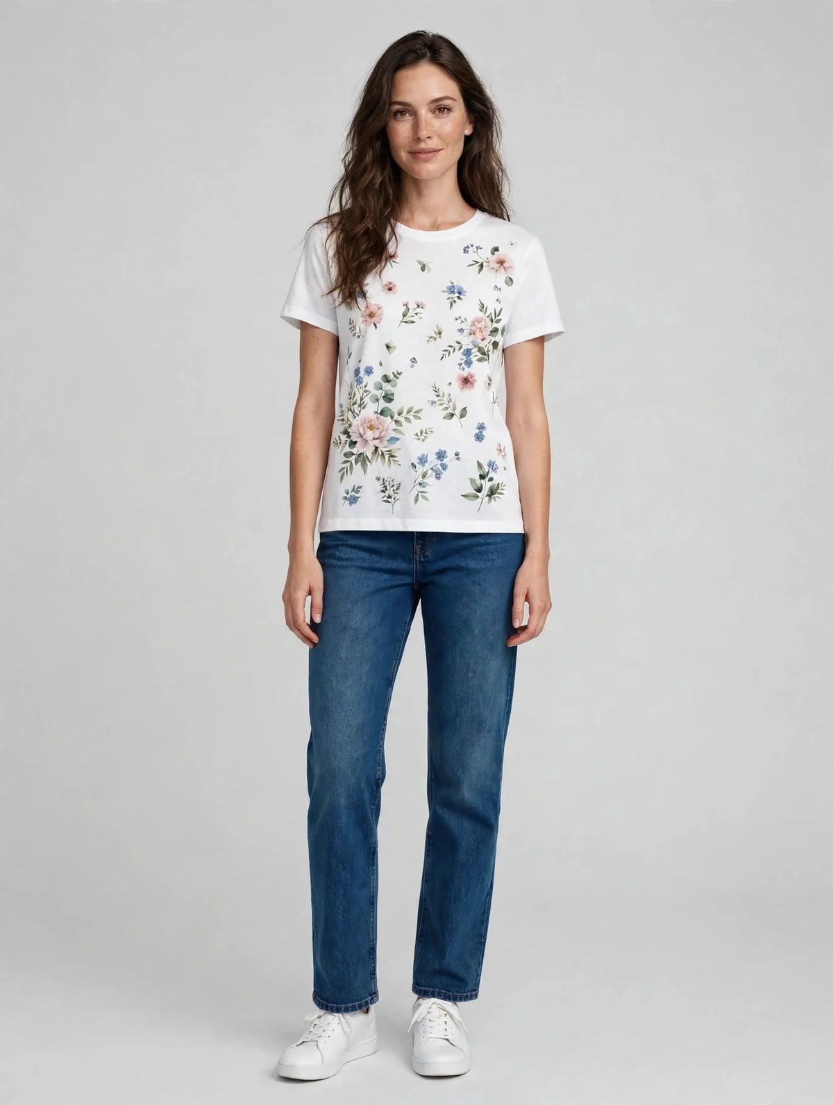Women White Floral Graphic T-Shirt