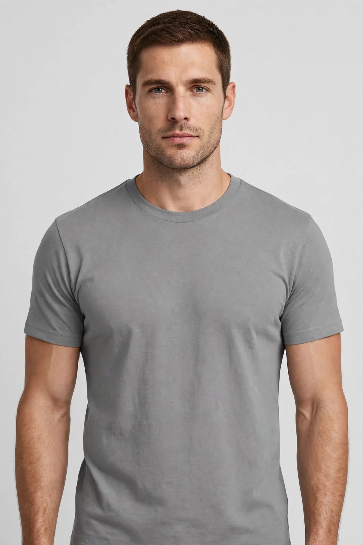 Men Ash Grey Solid T-Shirt