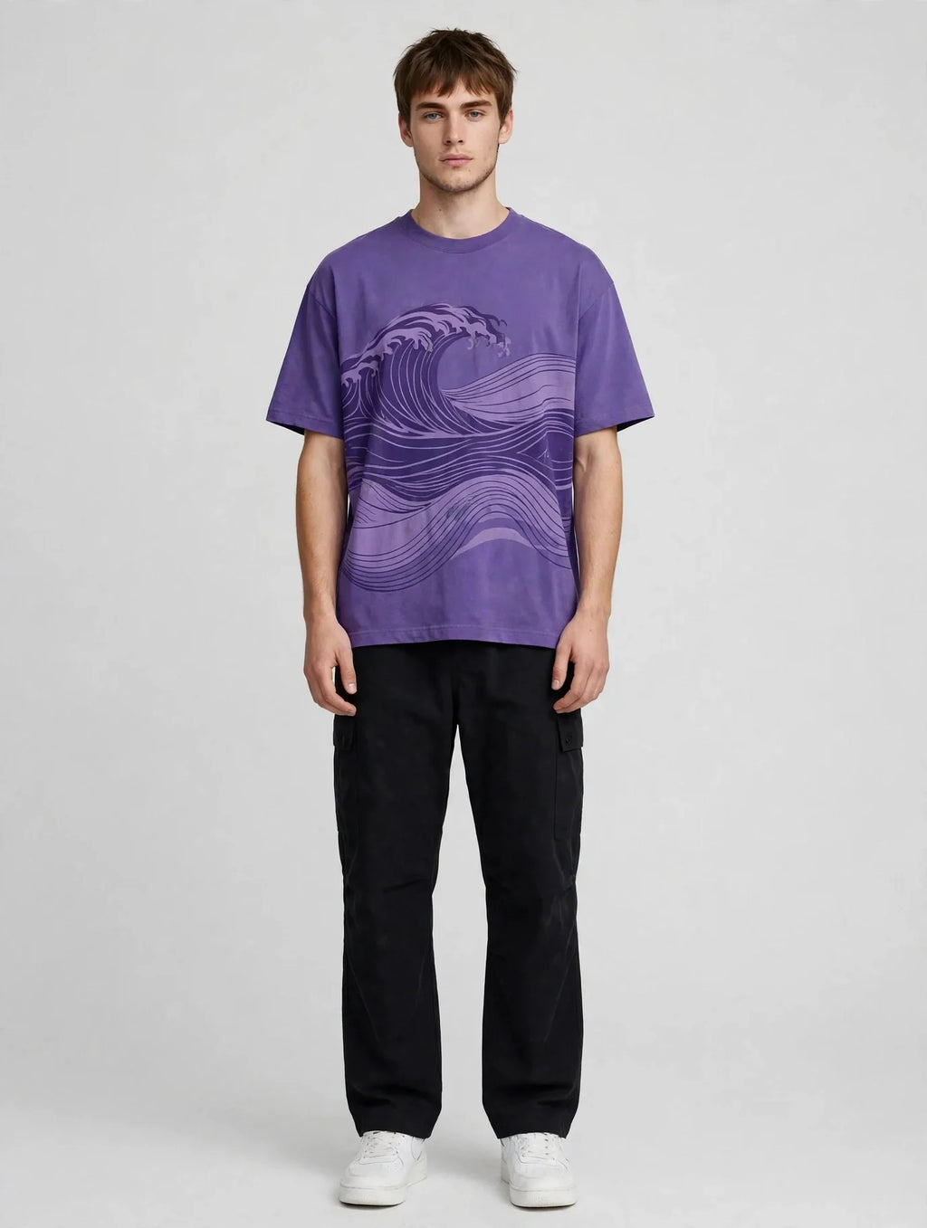 Men Purple Wave Graphic Oversized T-Shirt