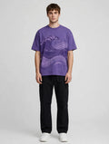 Men Purple Wave Graphic Oversized T-Shirt