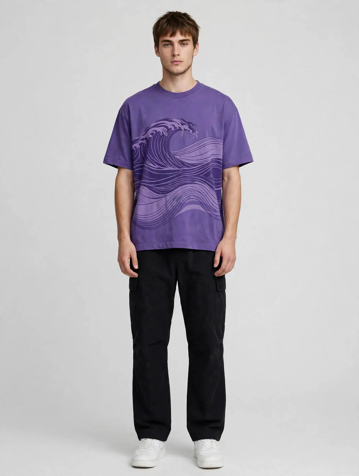Men Purple Wave Graphic Oversized T-Shirt