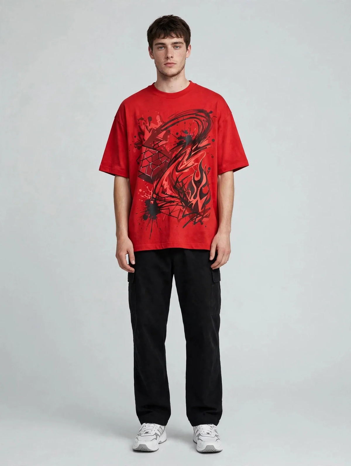 Men Red Street Graphic Oversized T-Shirt