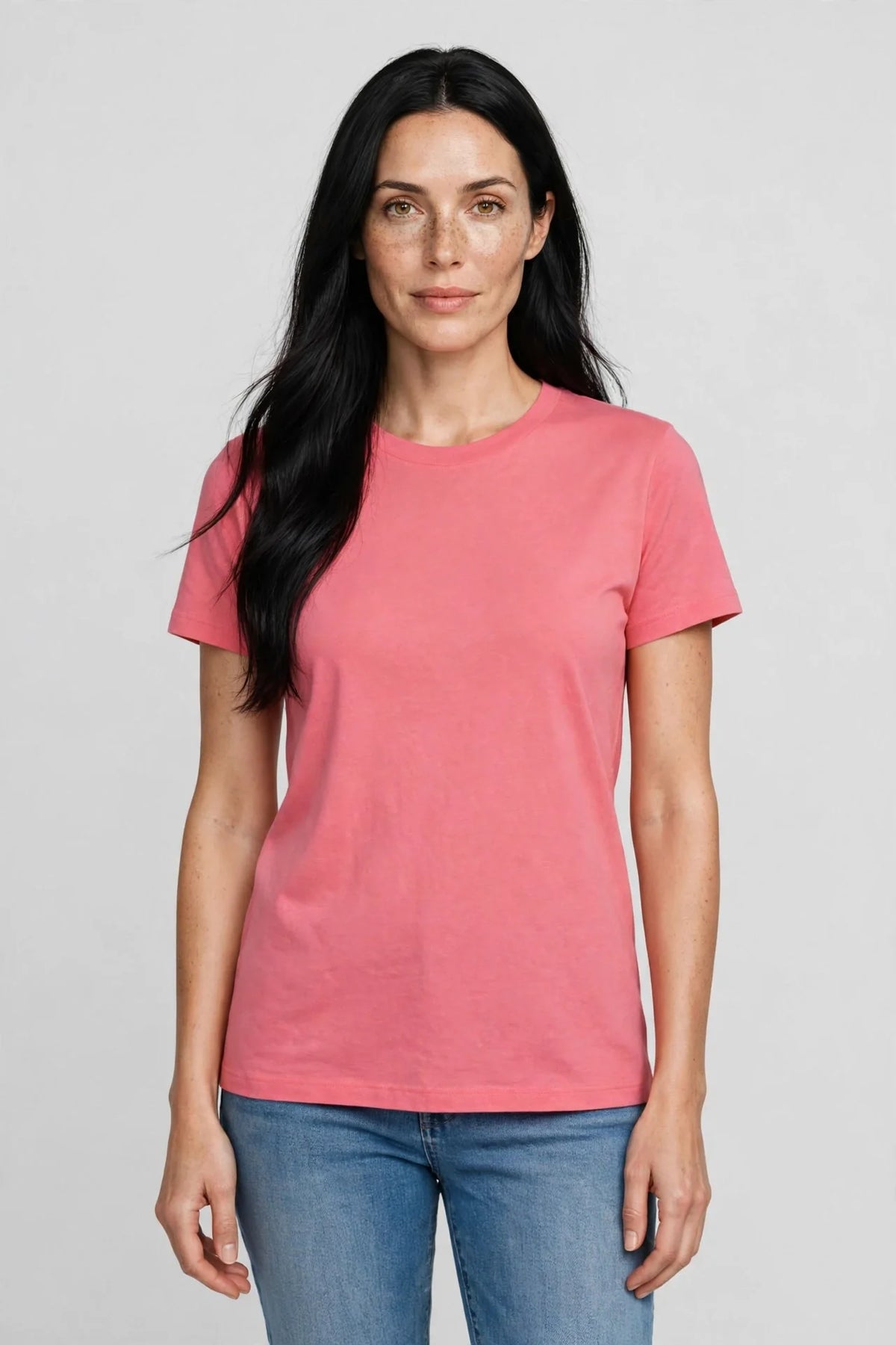 Women Coral Pink Solid T-Shirt