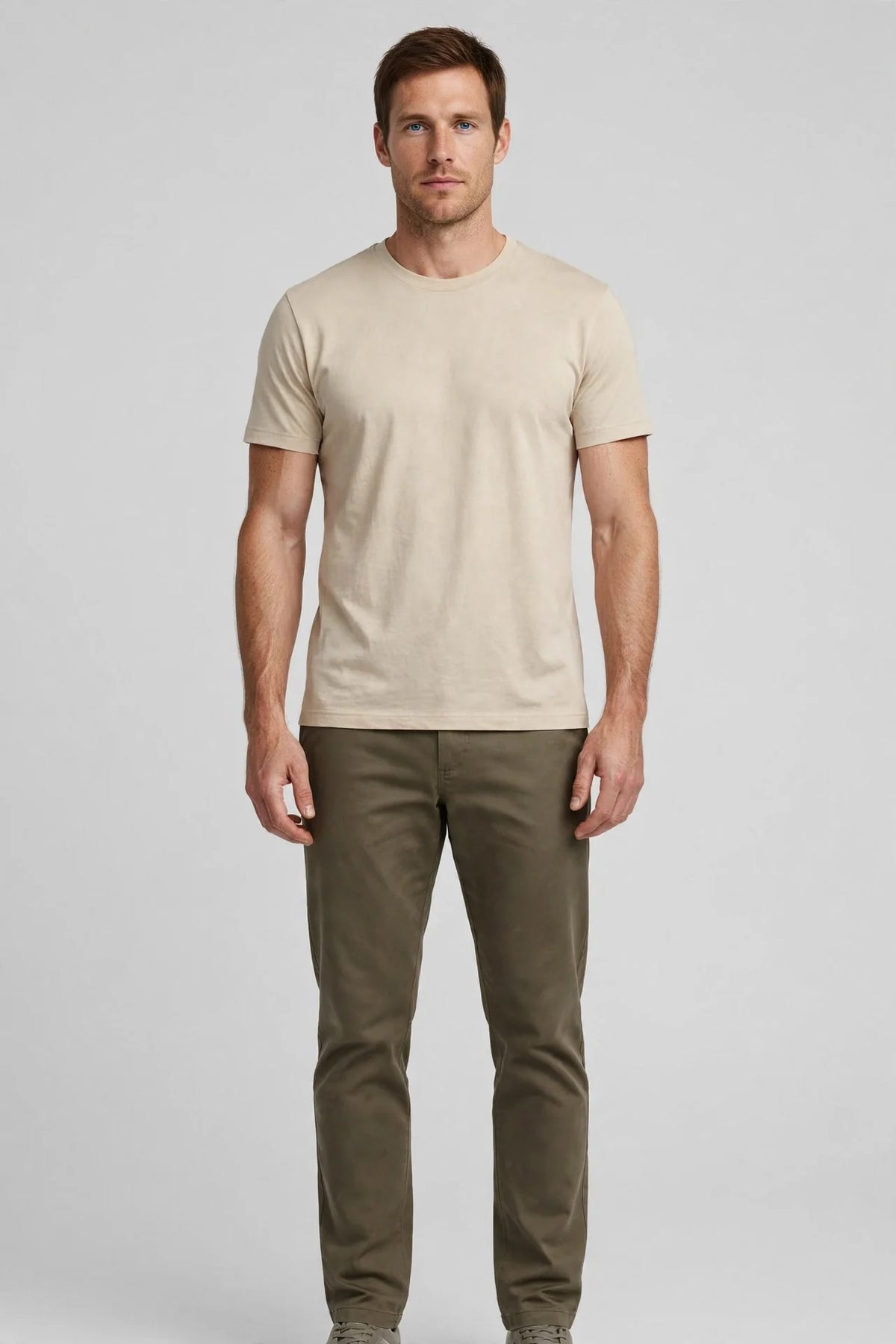 Men Beige Solid T-Shirt