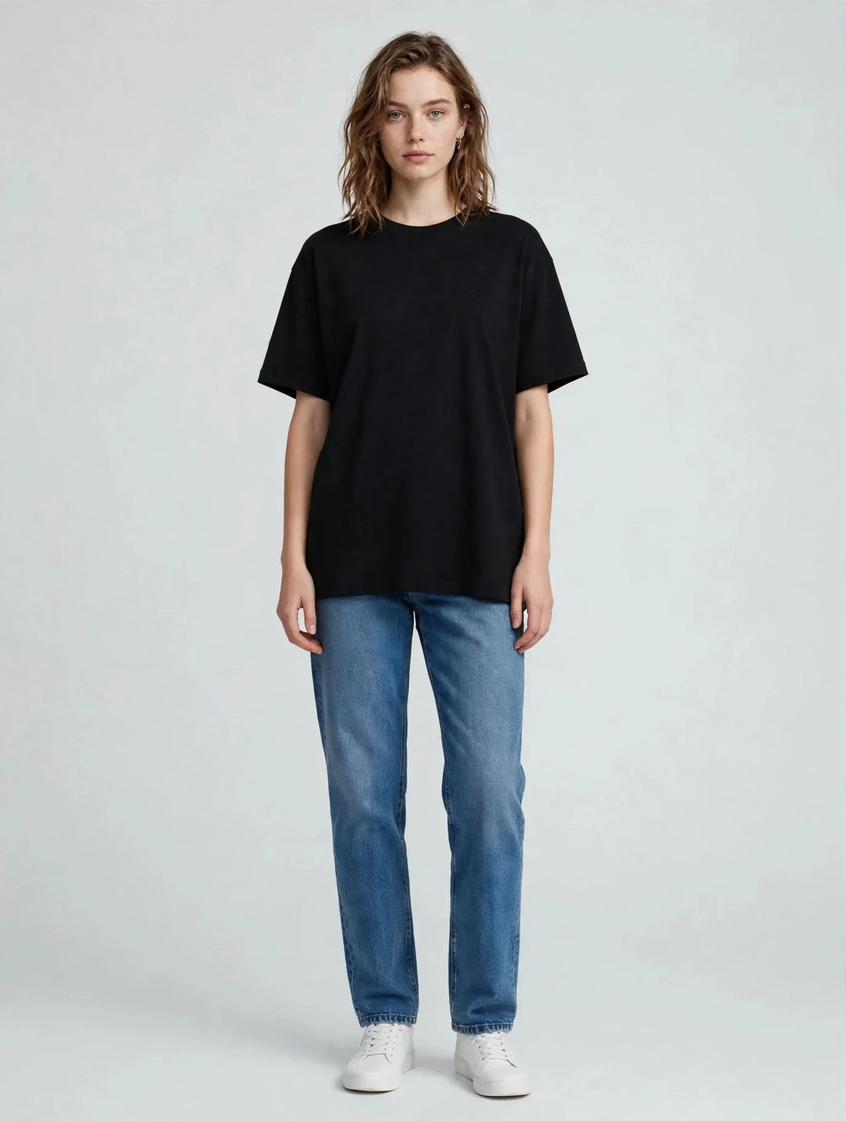 Women Black Minimal Logo Oversized T-Shirt