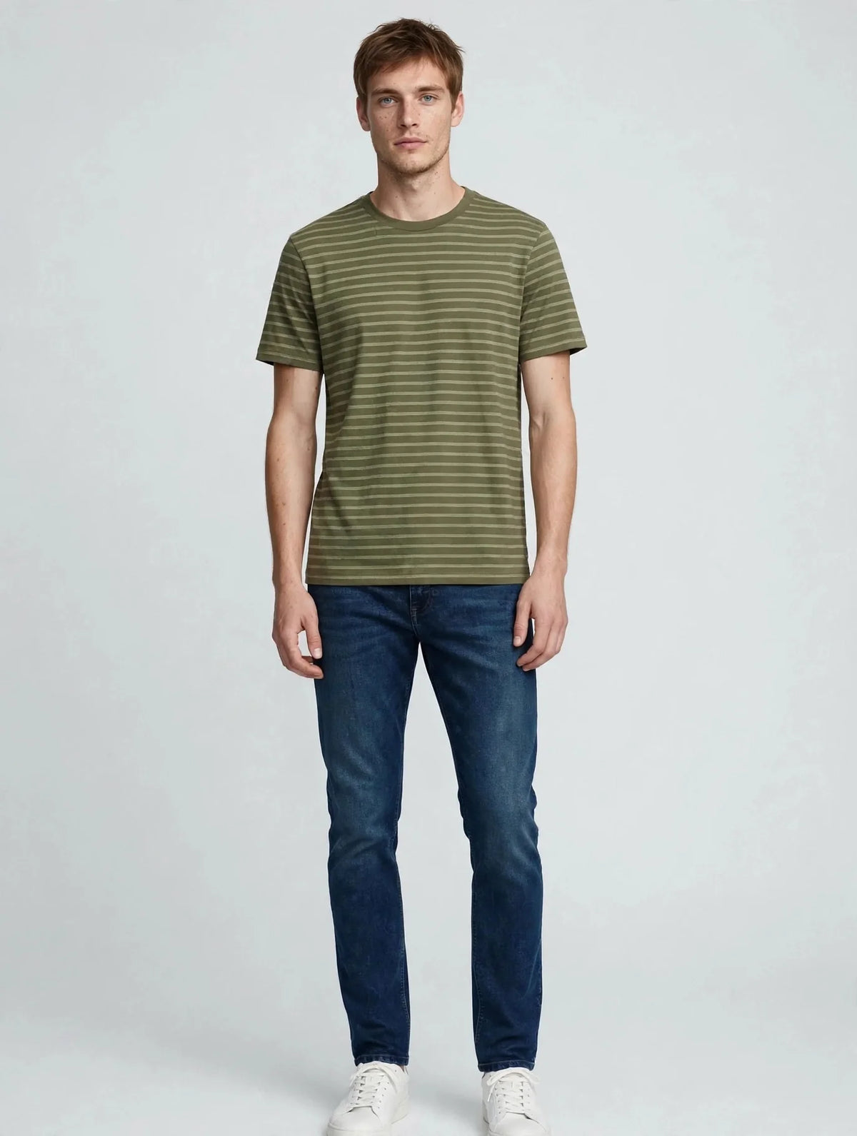 Men Olive Striped T-Shirt