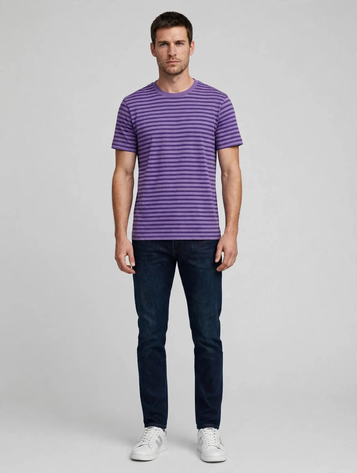 Men Purple Striped T-Shirt