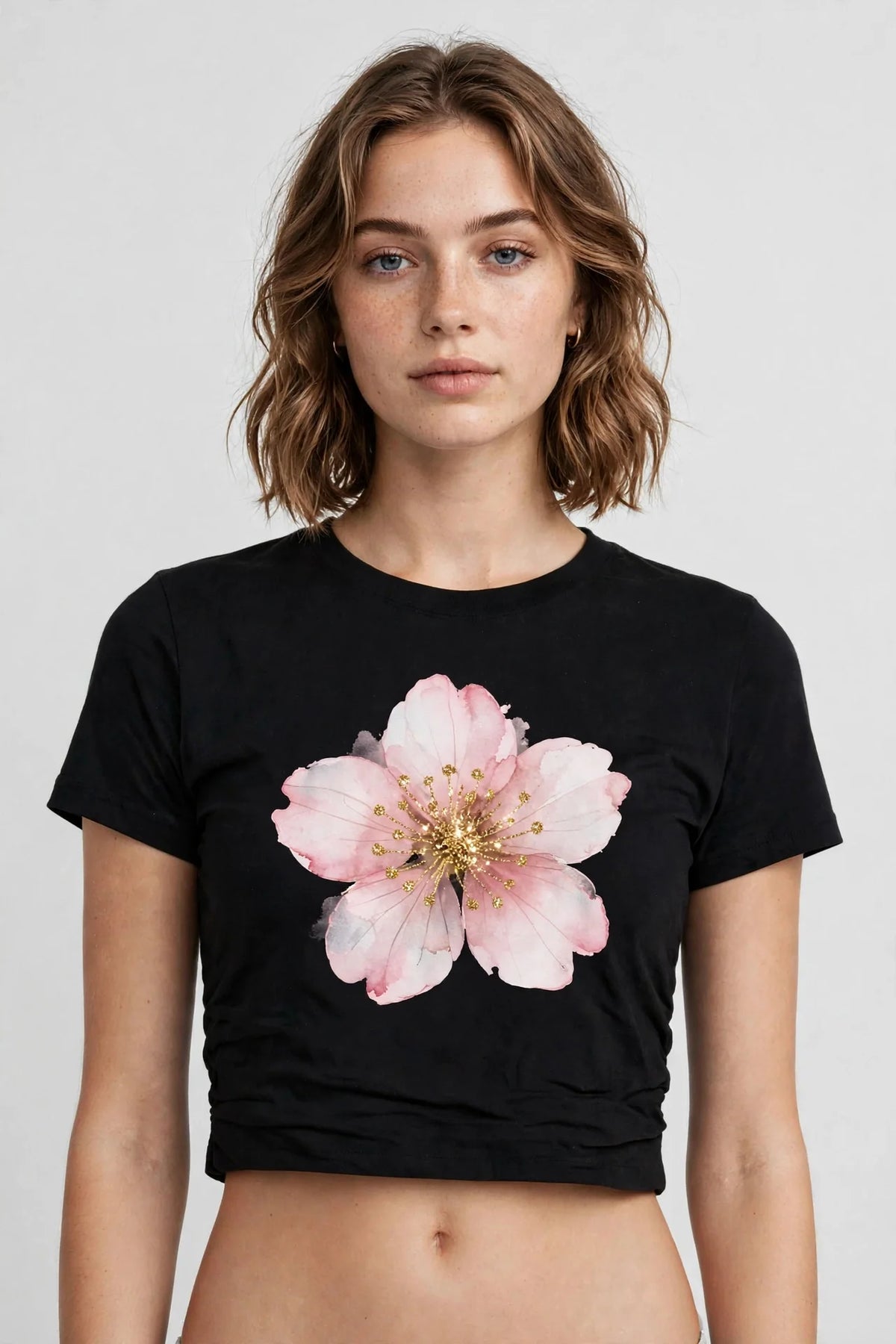 Pineberry Pink Flower Crop Top