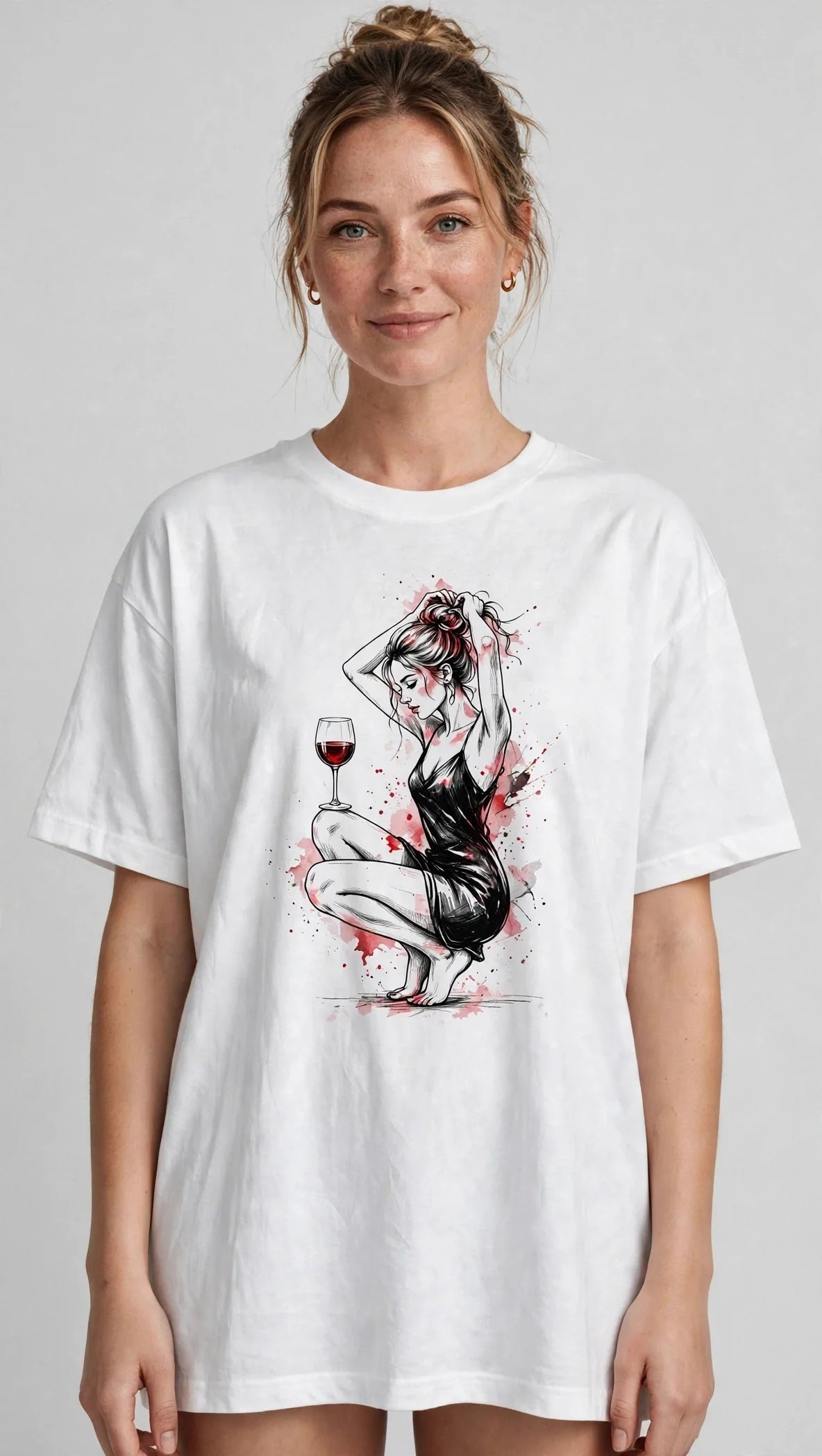 Pineberry A girl with wine Oversized Tee
