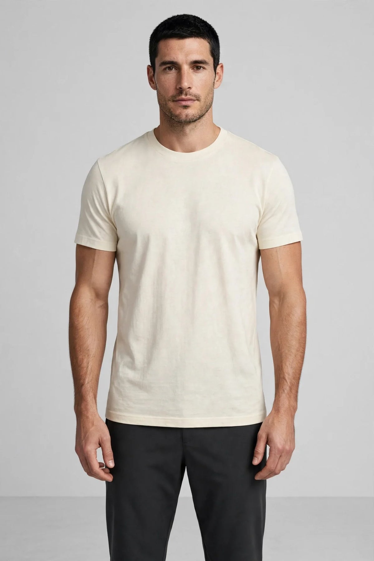 Men Cream Solid T-Shirt