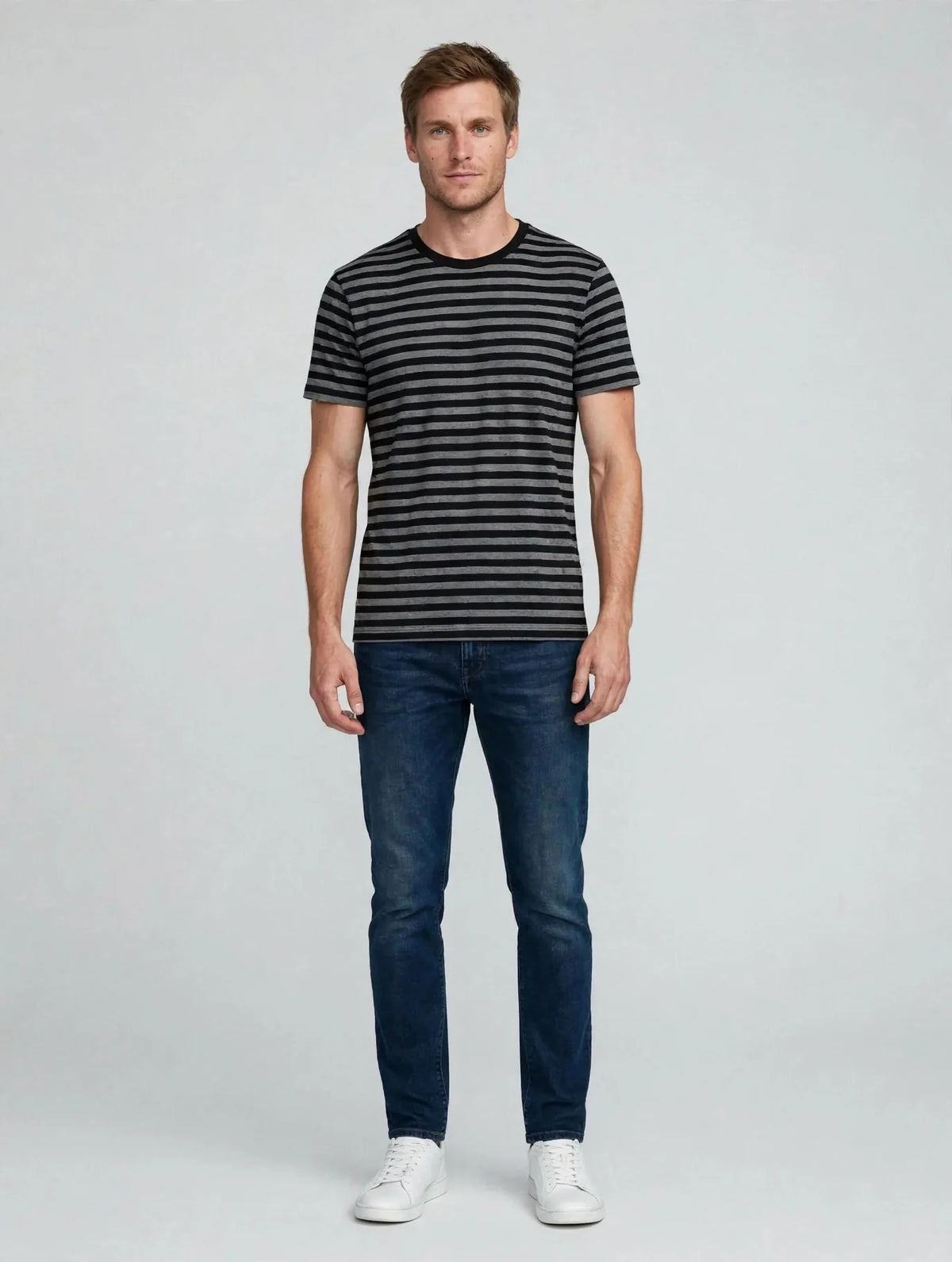 Men Black Grey Striped T-Shirt