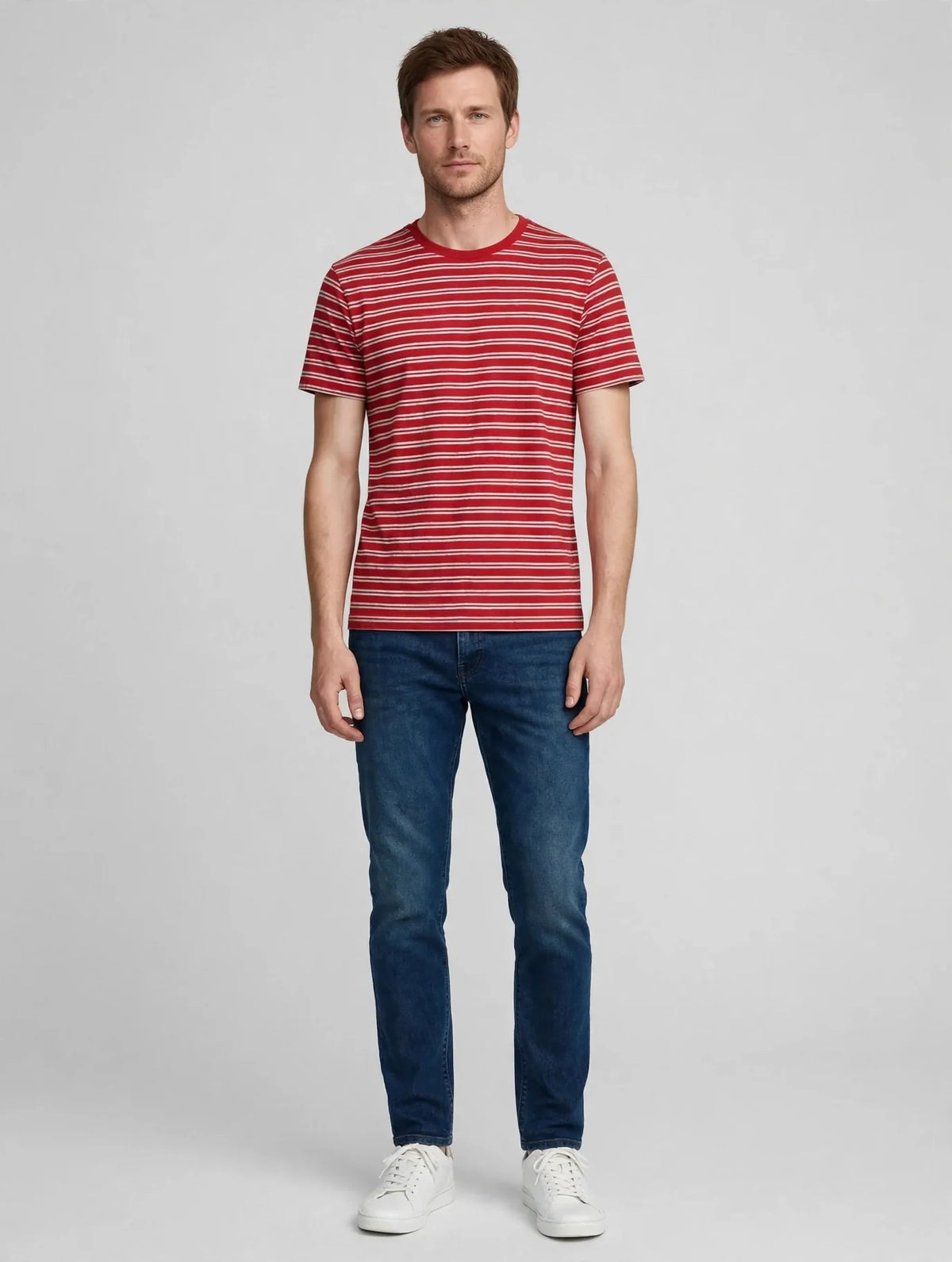 Men Red Striped T-Shirt