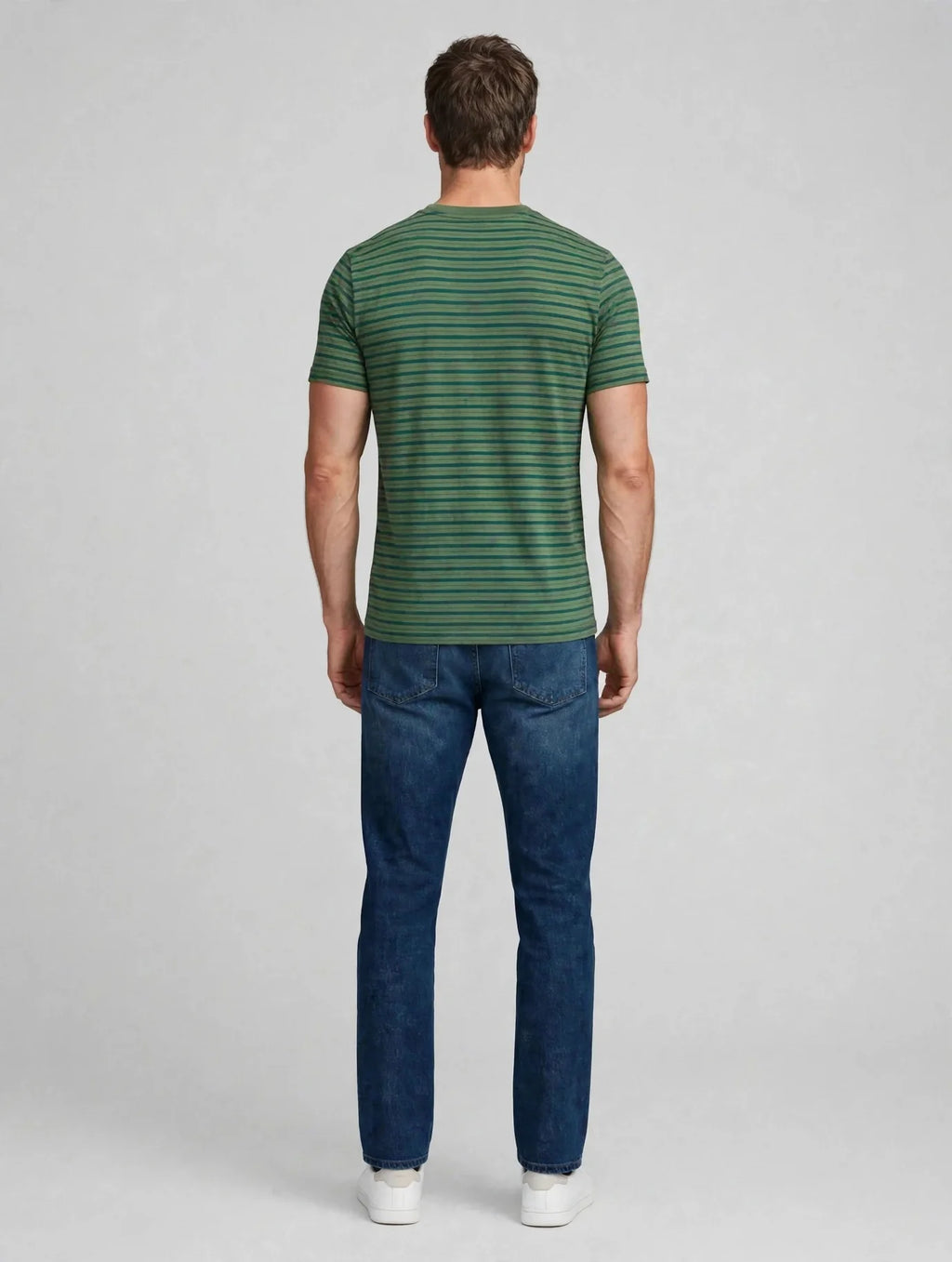 Men Green Striped T-Shirt