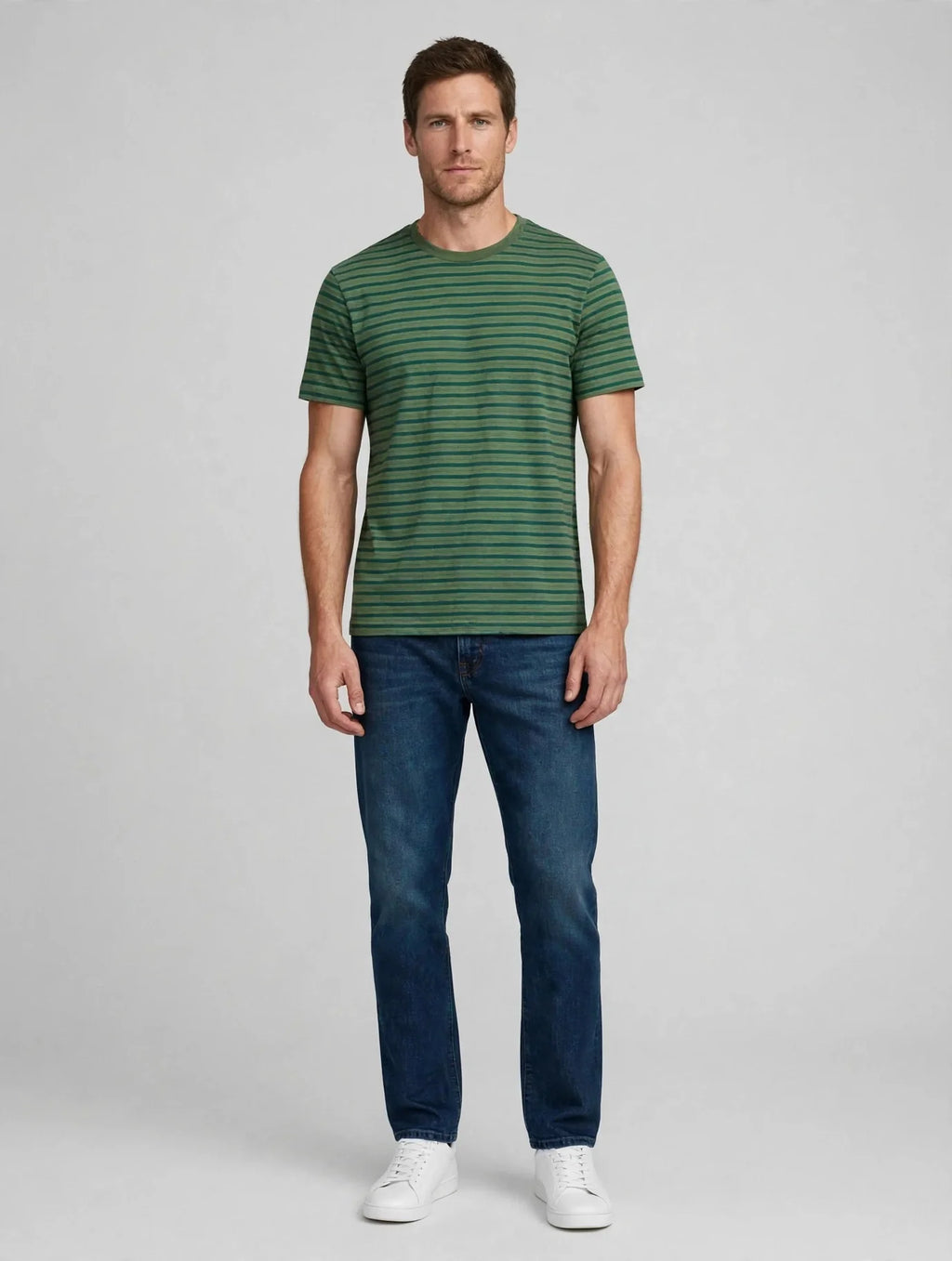 Men Green Striped T-Shirt