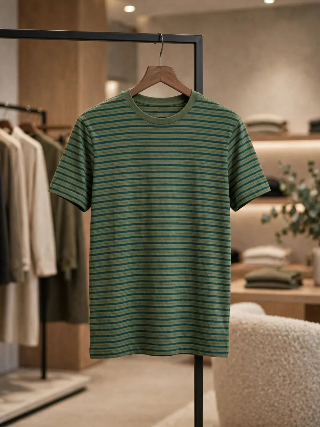 Men Green Striped T-Shirt