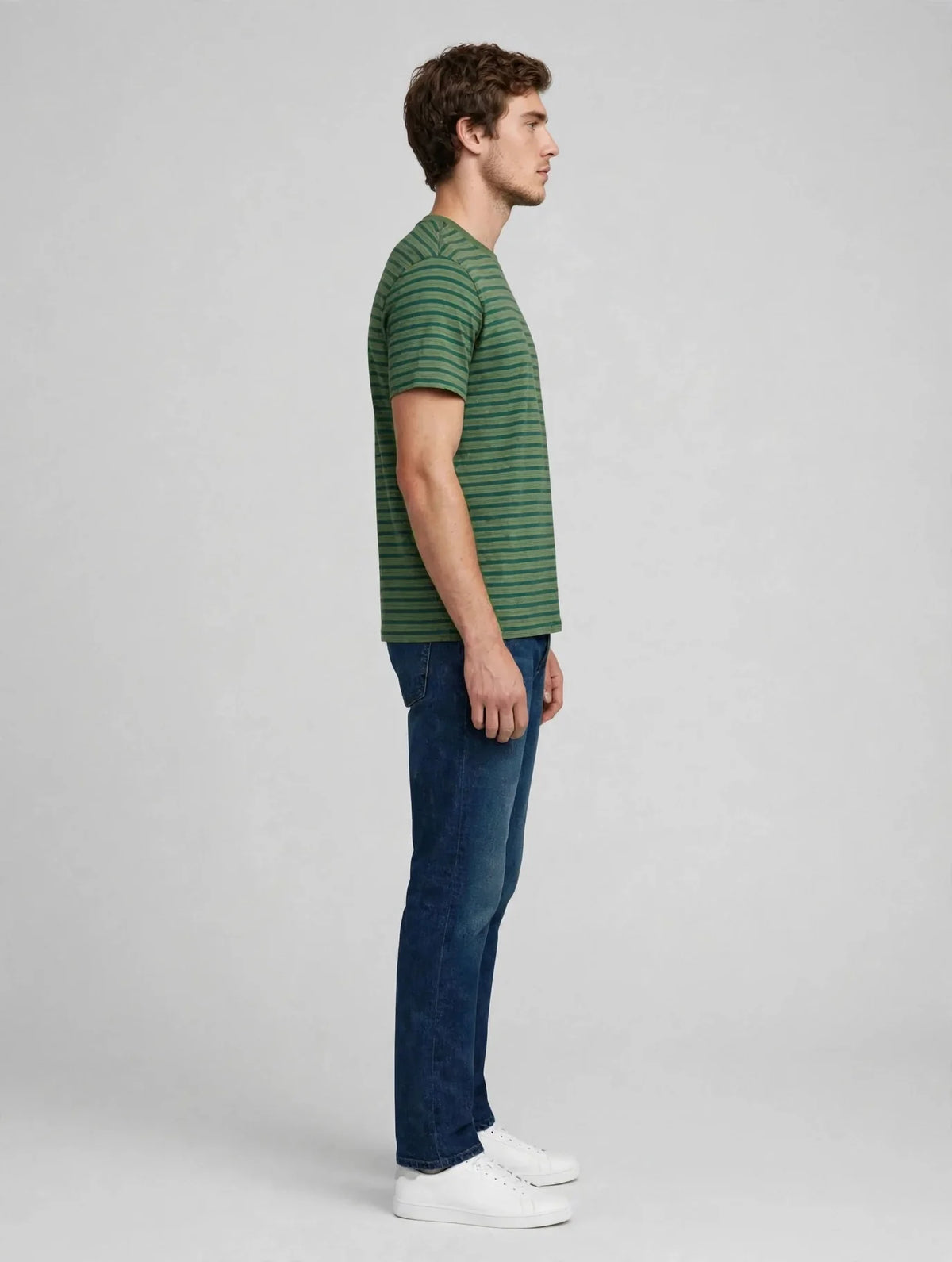 Men Green Striped T-Shirt