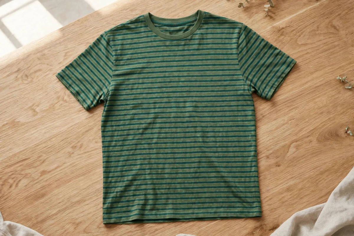 Men Green Striped T-Shirt