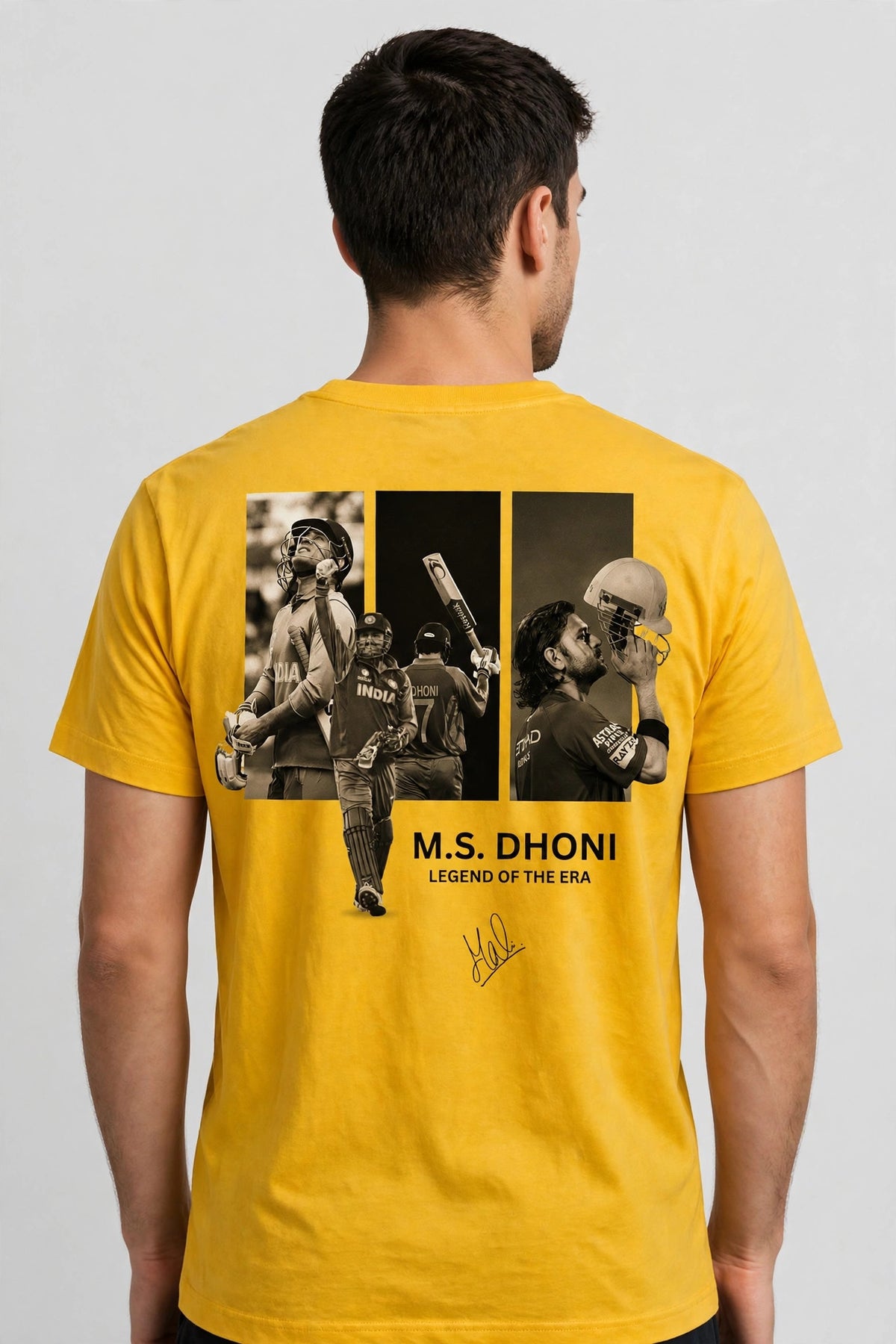 MS Dhoni Cricket Tee – Half Sleeve 180 GSM – worn by actor, back view