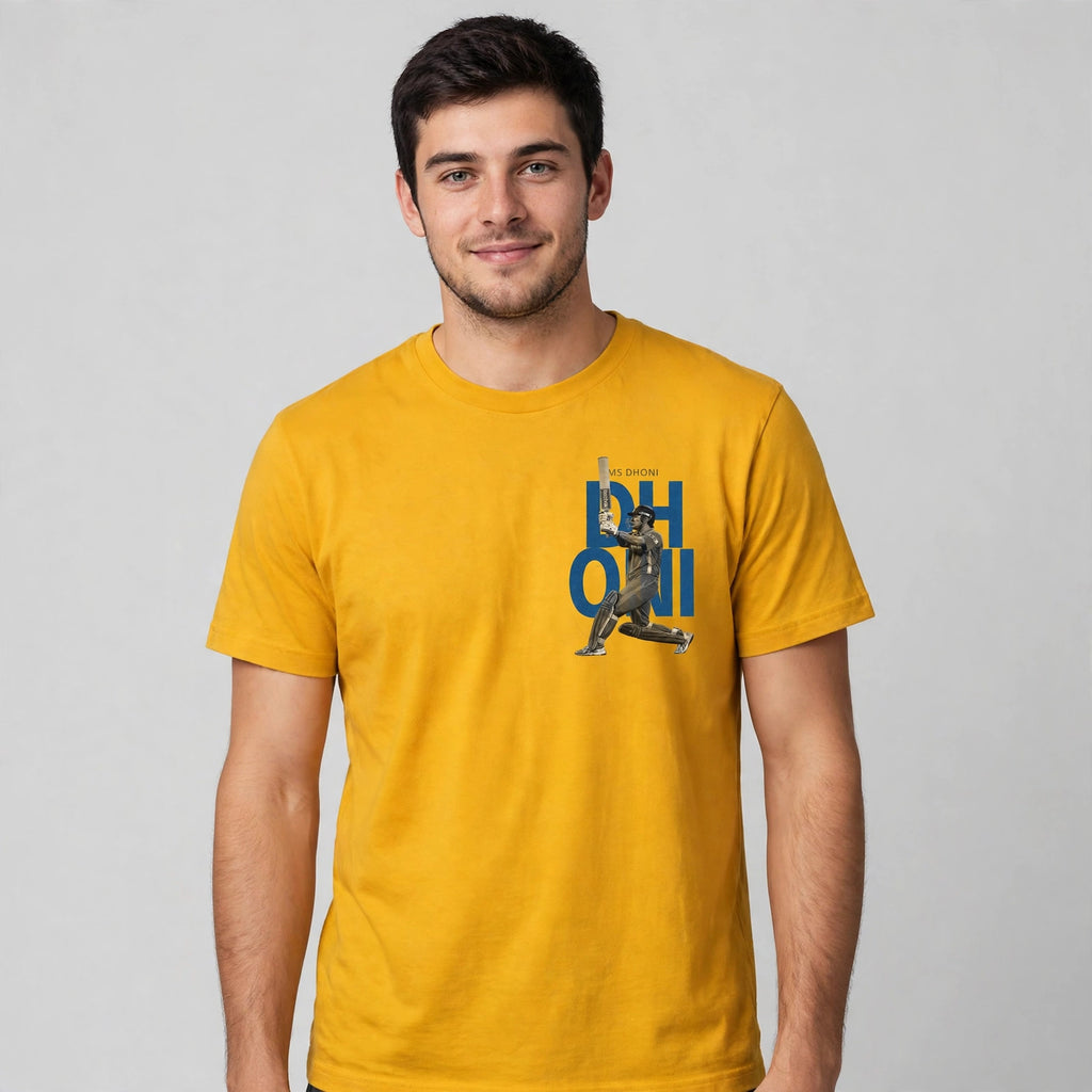 MS Dhoni Cricket Tee – Half Sleeve 180 GSM – worn by actor, front view