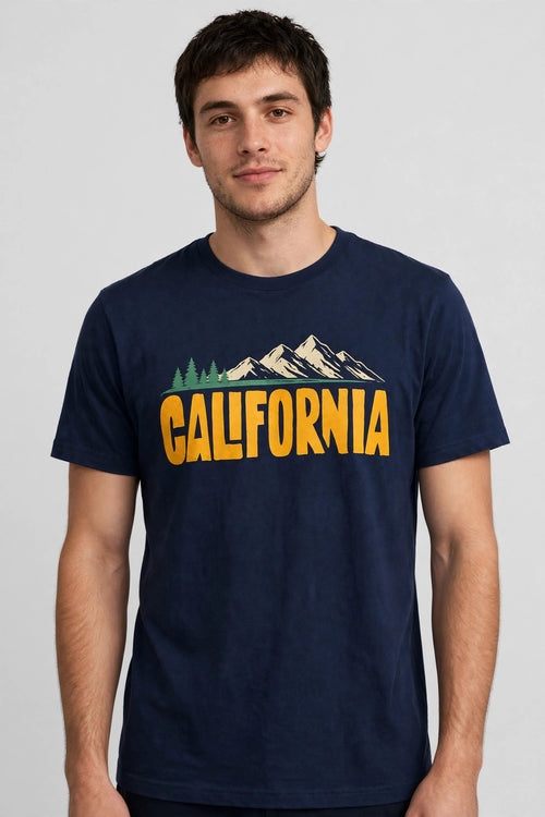 California Mountains Tee – Half Sleeve 180 GSM – worn by actor, front view