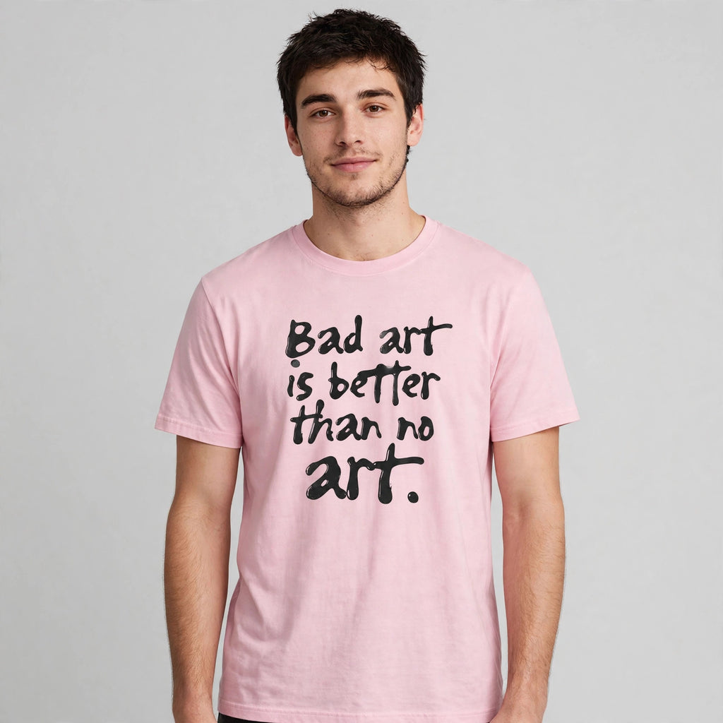 Bad Art Quote Tee – Half Sleeve 180 GSM – worn by actor, front view