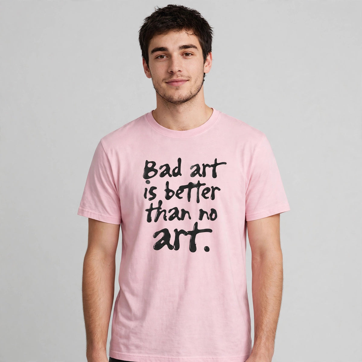 Bad Art Quote Tee – Half Sleeve 180 GSM – worn by actor, front view