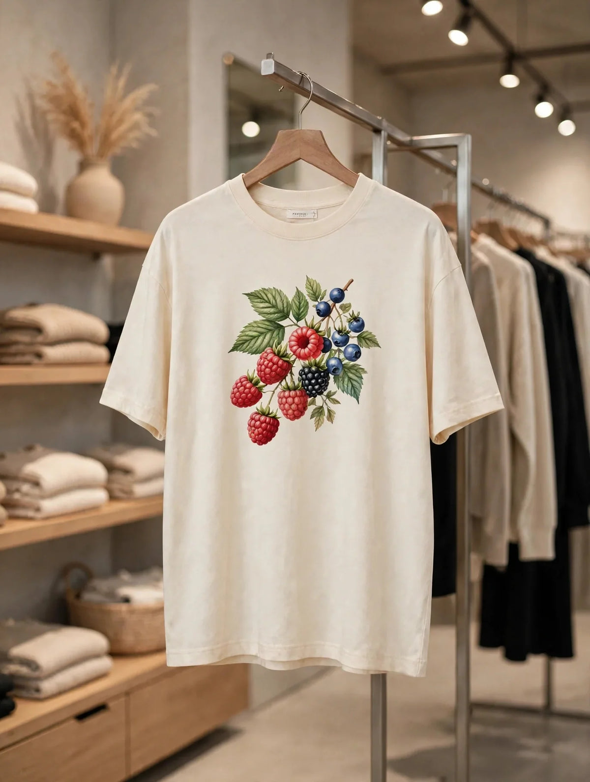 Women Cream Berry Graphic Oversized T-Shirt