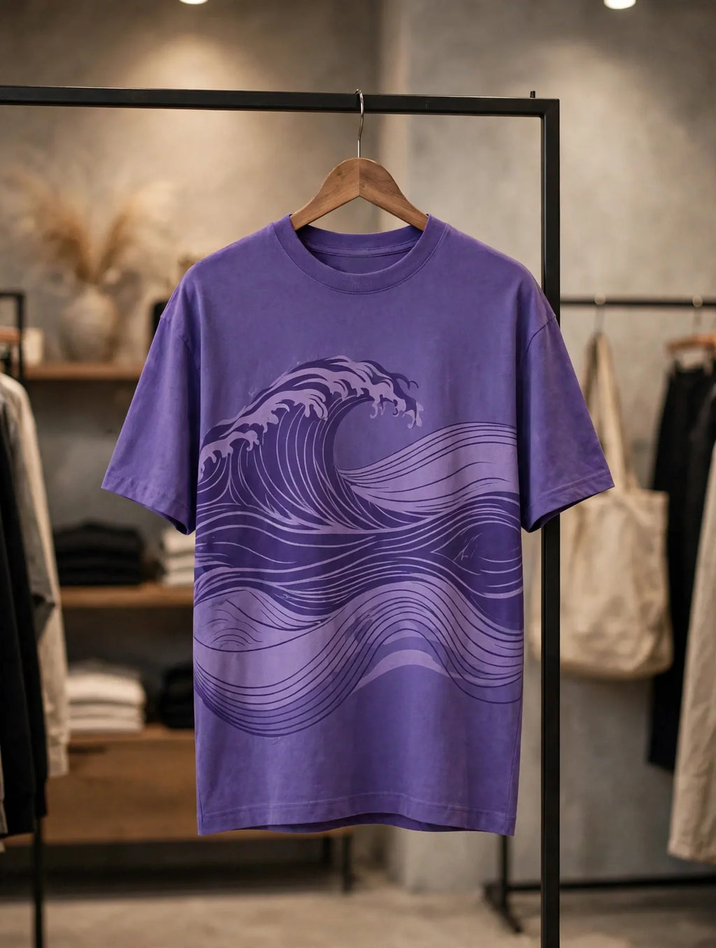 Men Purple Wave Graphic Oversized T-Shirt