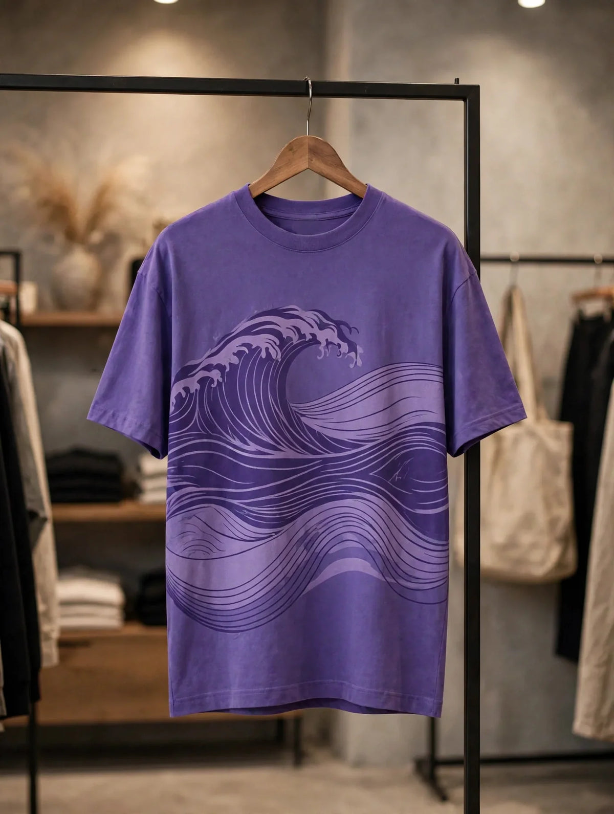 Men Purple Wave Graphic Oversized T-Shirt