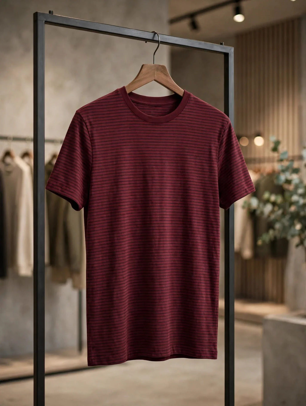 Men Maroon Striped T-Shirt