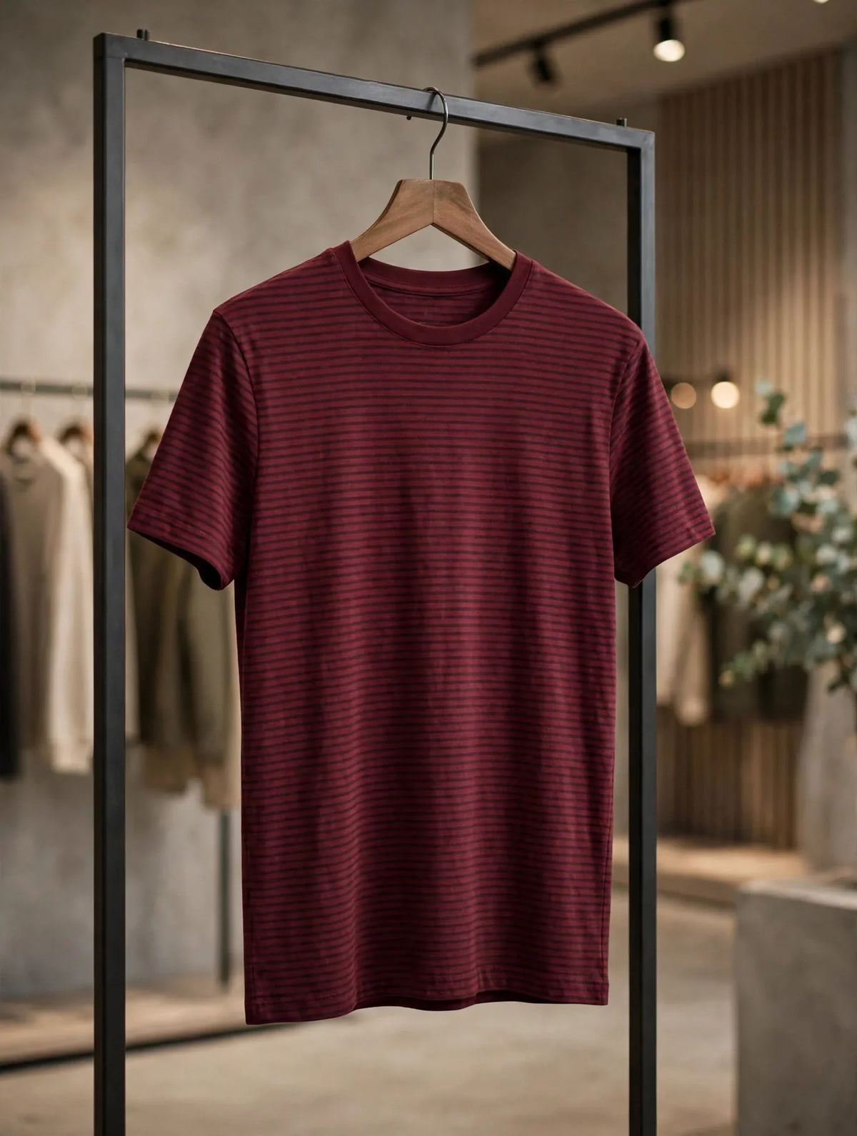 Men Maroon Striped T-Shirt