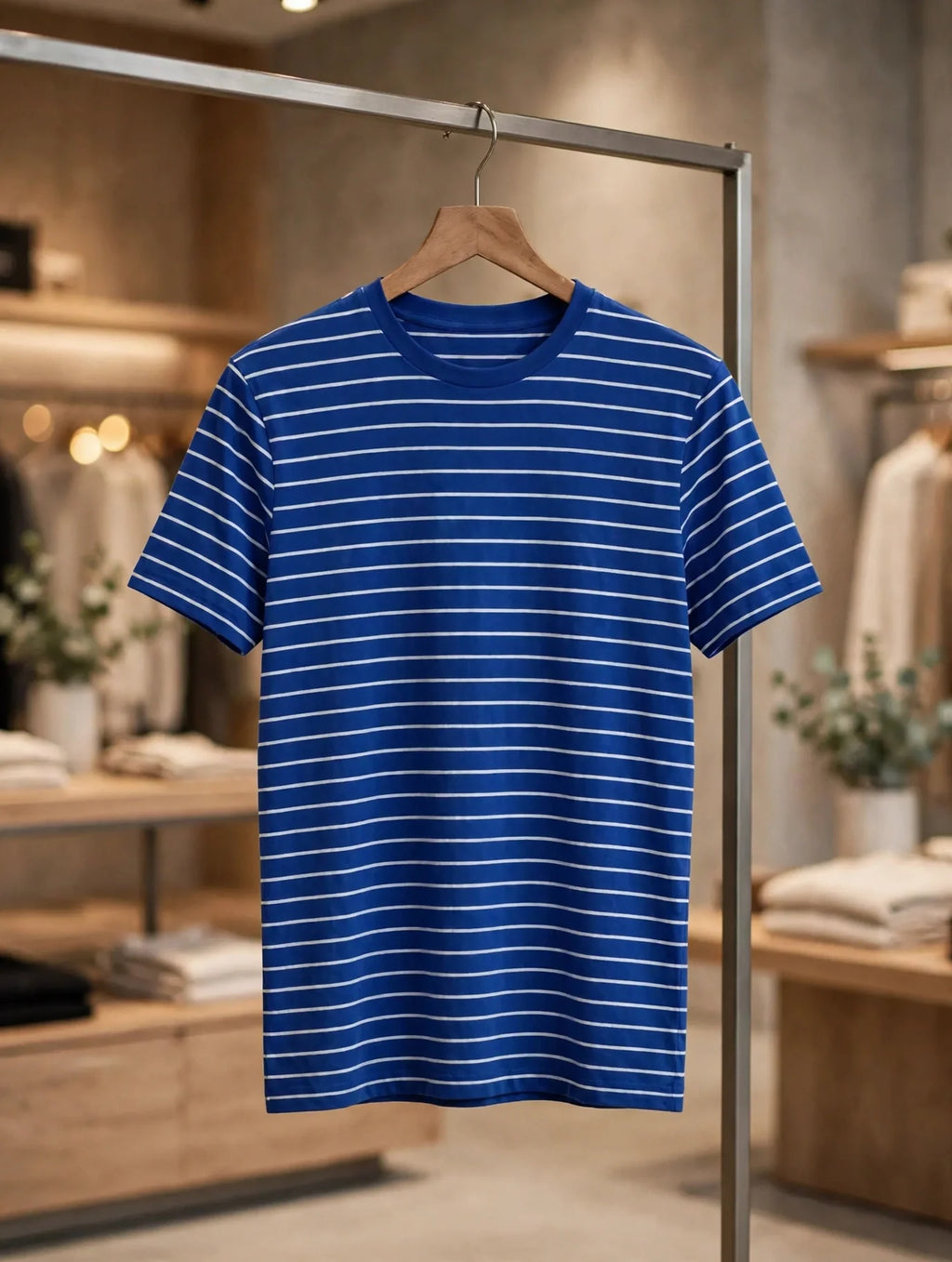 Men Royal Blue Striped T-Shirt