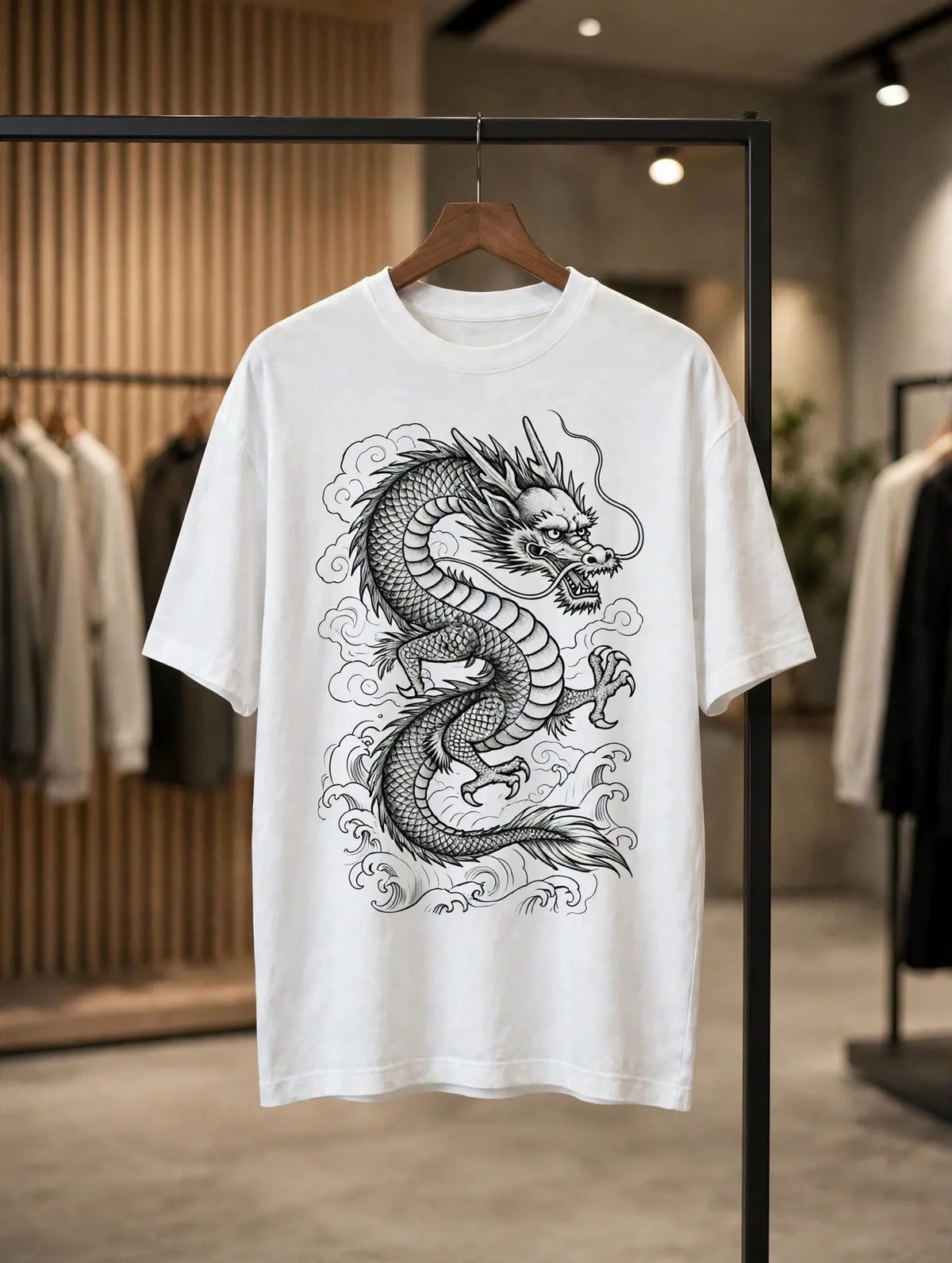 Men White Dragon Graphic Oversized T-Shirt