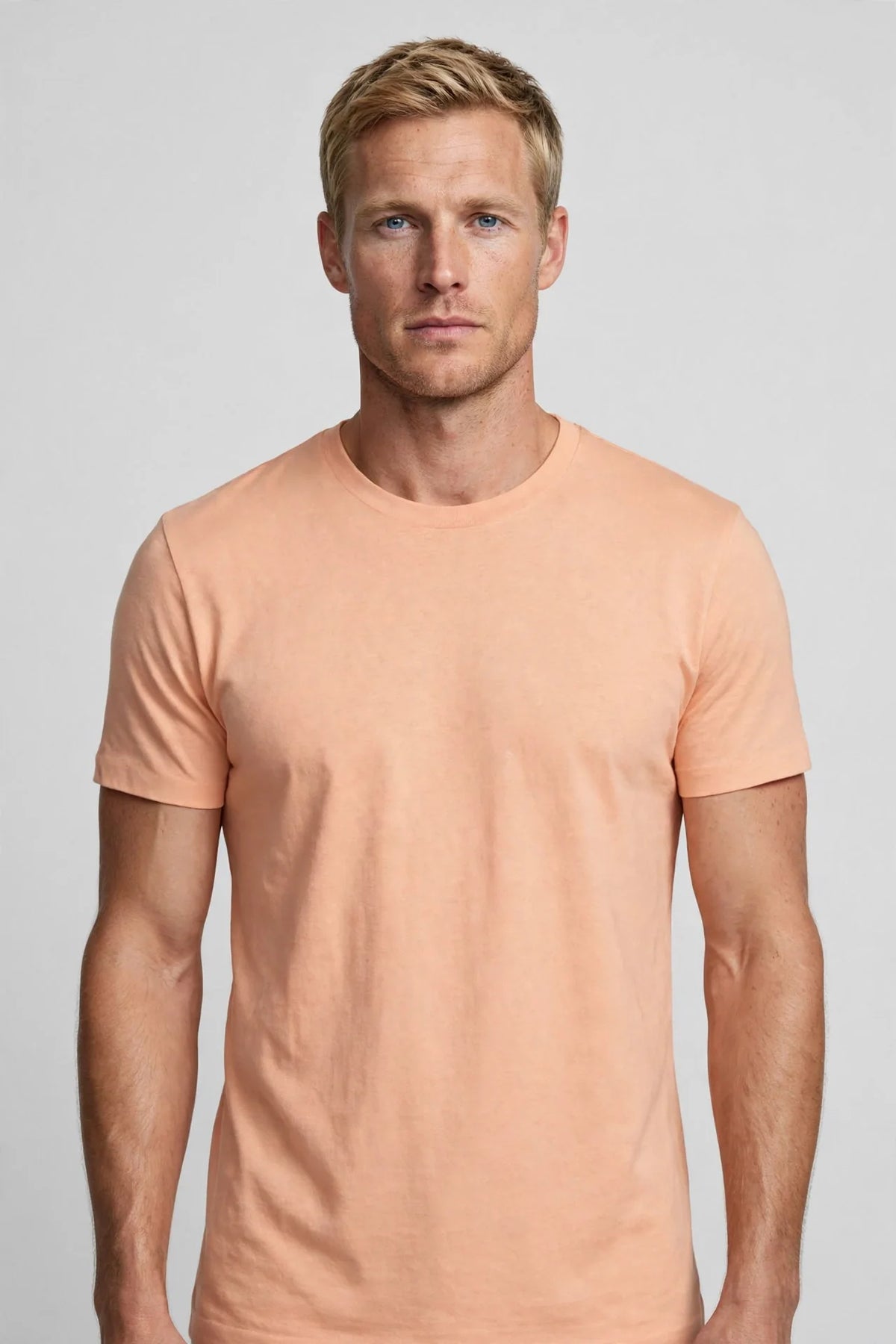 Men Peach Solid T-Shirt