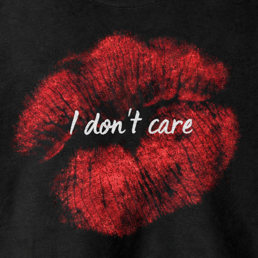 I Don't Care Graphic Crop Top – 180 GSM – print detail close-up