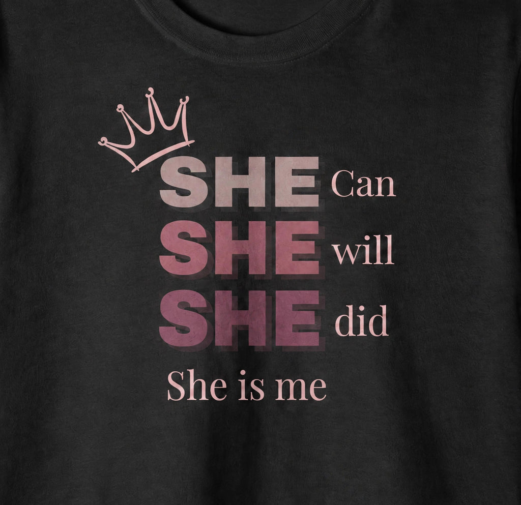 She Is Me Graphic Crop Top – 180 GSM – print detail close-up