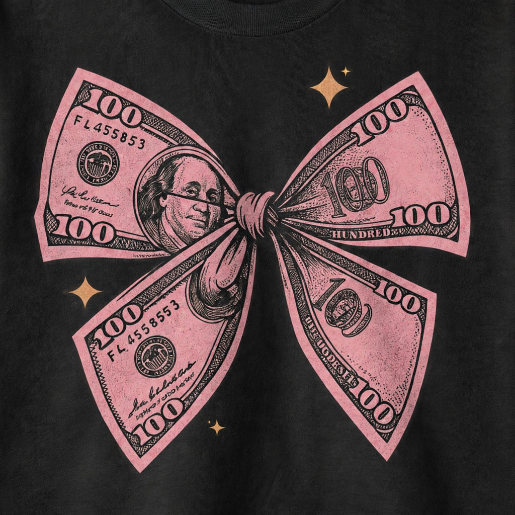 Pretty Money Graphic Crop Top – 180 GSM – print detail close-up
