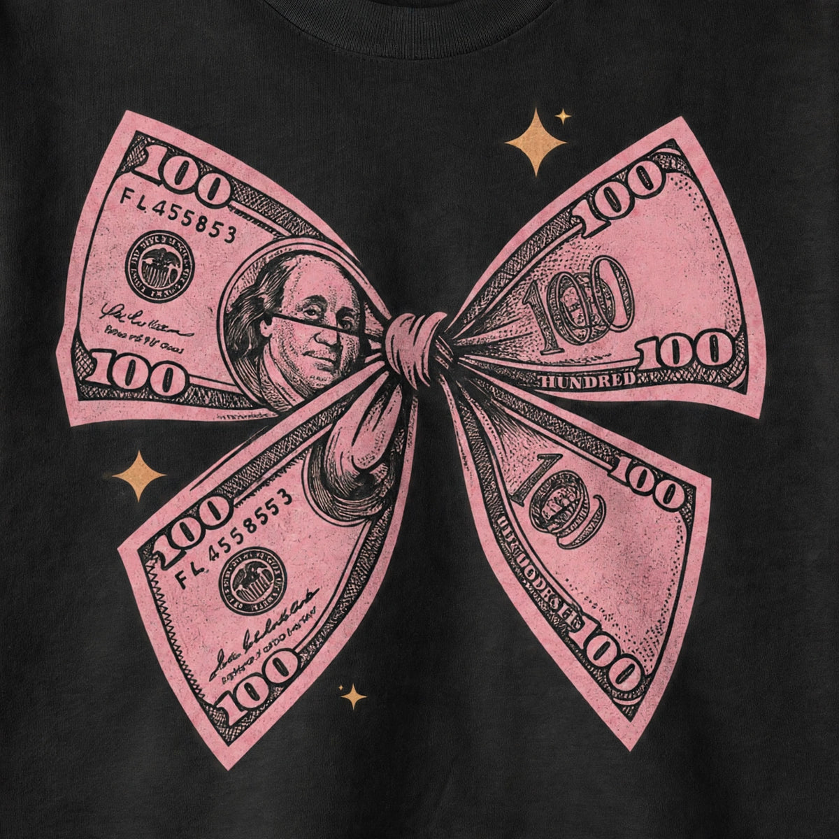 Pretty Money Graphic Crop Top – 180 GSM – print detail close-up