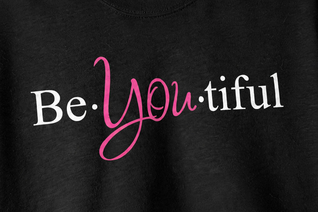 Be-You-Tiful Graphic Crop Top – 180 GSM – print detail close-up