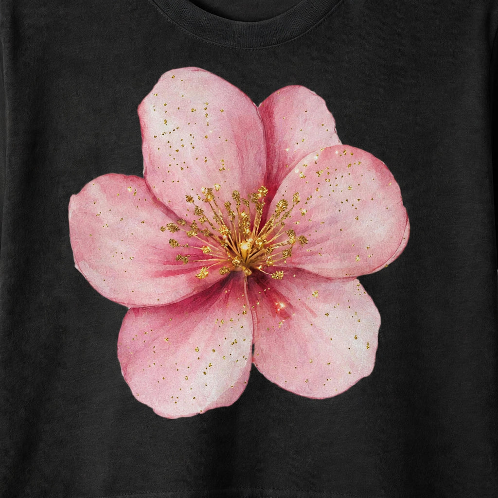 Pink Flower Graphic Crop Top – 180 GSM – print detail close-up