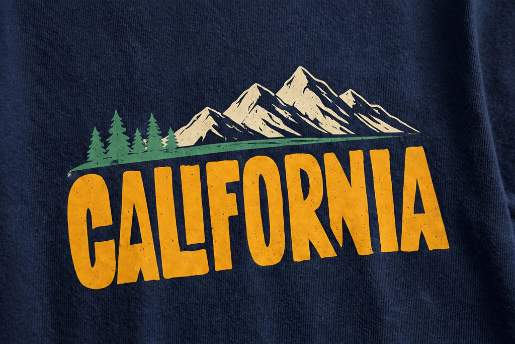 California Mountains Tee – Half Sleeve 180 GSM – print detail close-up
