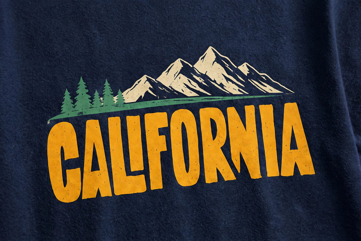 California Mountains Tee – Half Sleeve 180 GSM – print detail close-up