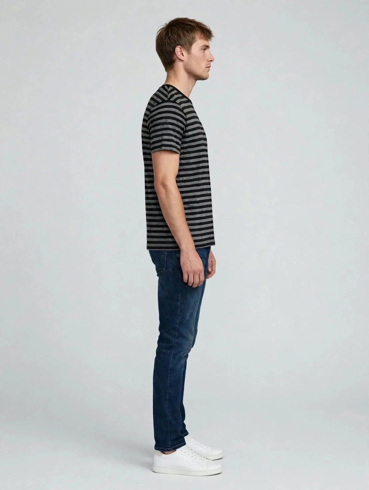 Men Black Grey Striped T-Shirt