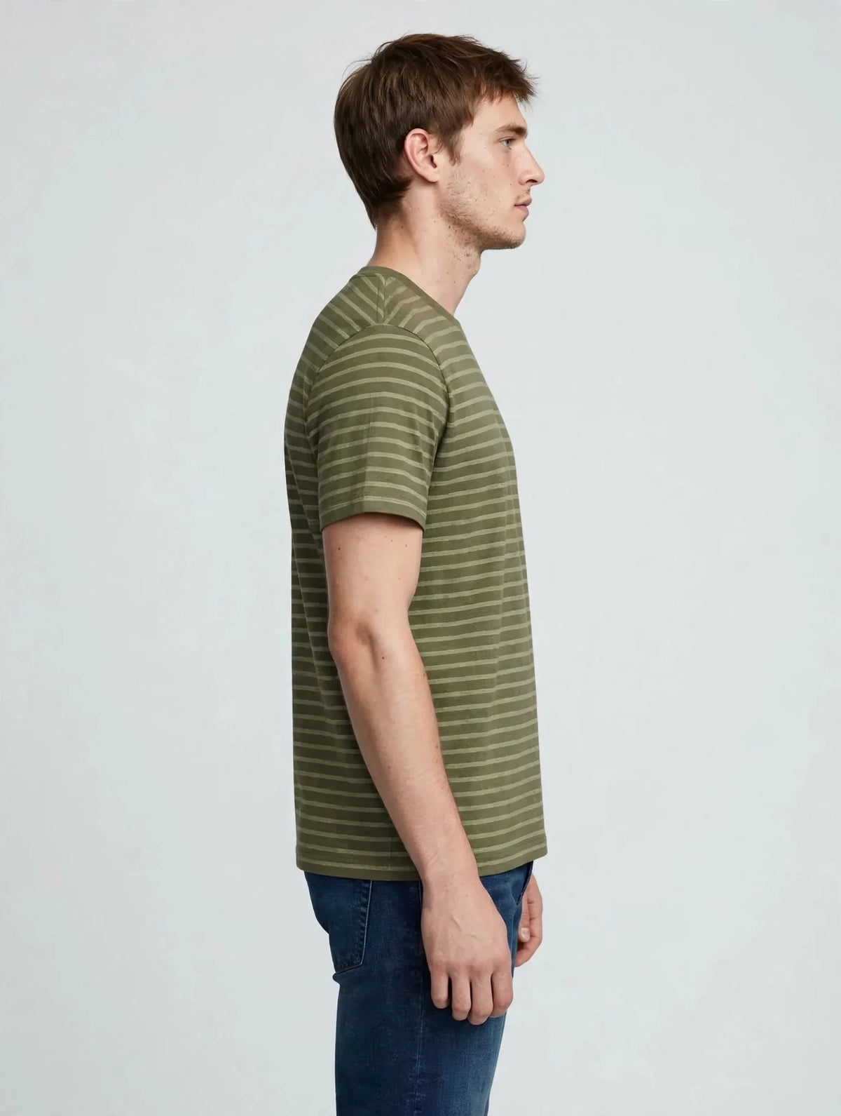 Men Olive Striped T-Shirt