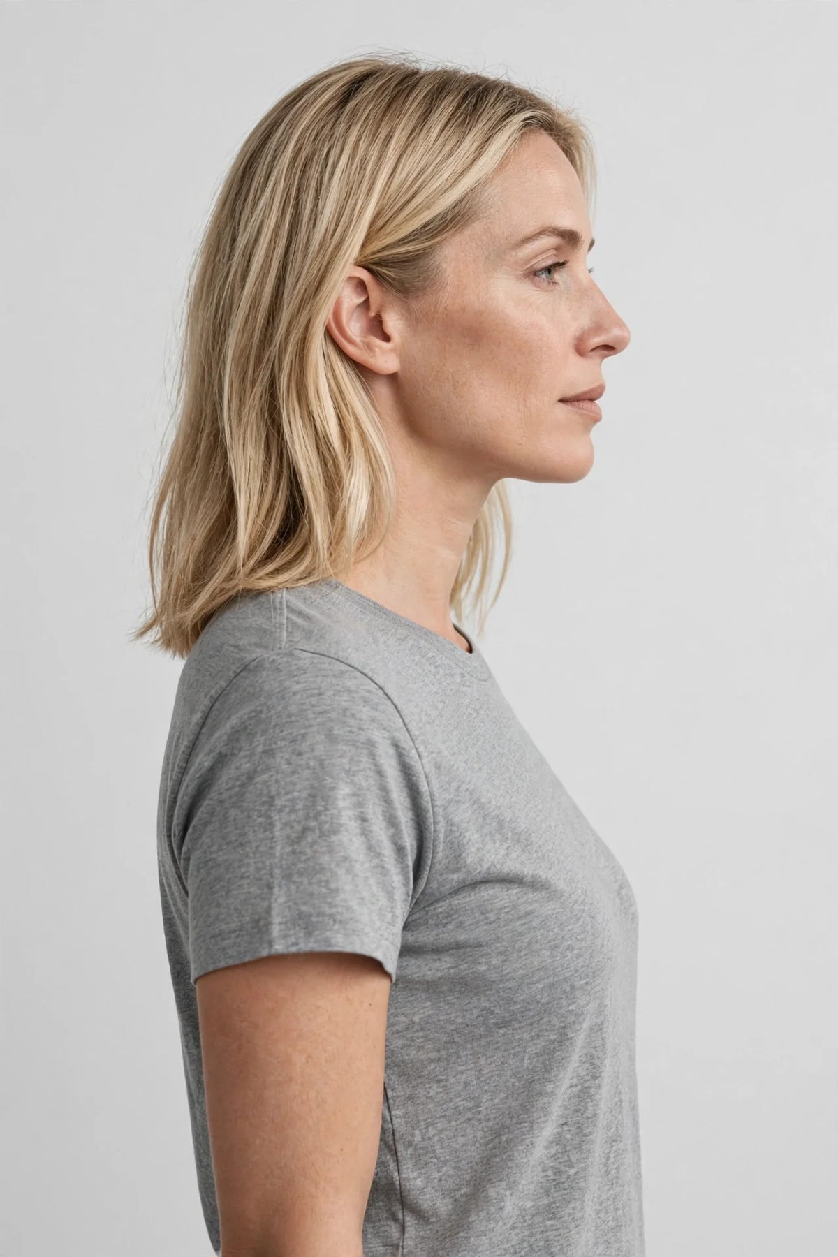 Women Grey Melange Solid T-Shirt - side view